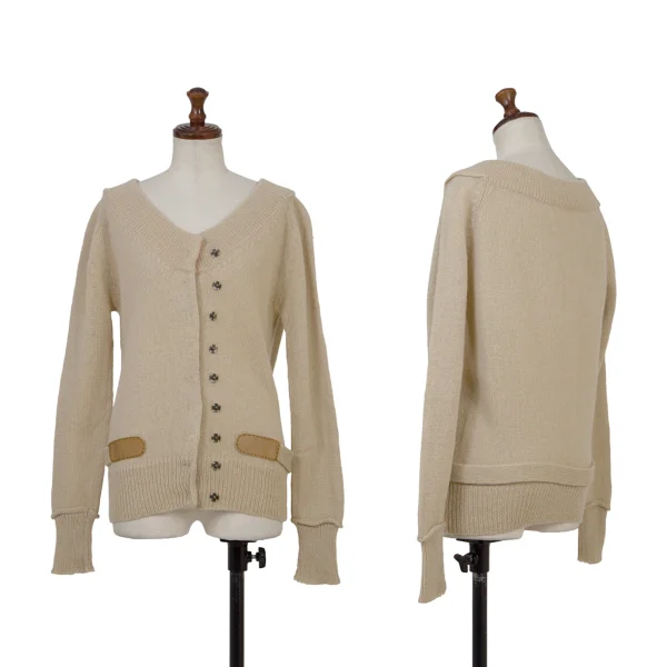 TSUMORI CHISATO Leather Switching Snap Knit Cardigan Beige 2 K-176380_001