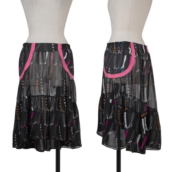 TSUMORI CHISATO Heel Print Sheer Silk Skirt Black,Multi-Color 2 K-176381_001