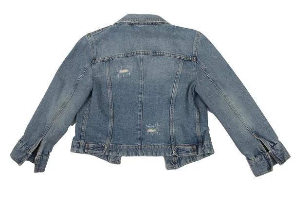 DOLCE&GABBANA Leopard Lined Buttonless Distressed Denim Jacket K-176384_015