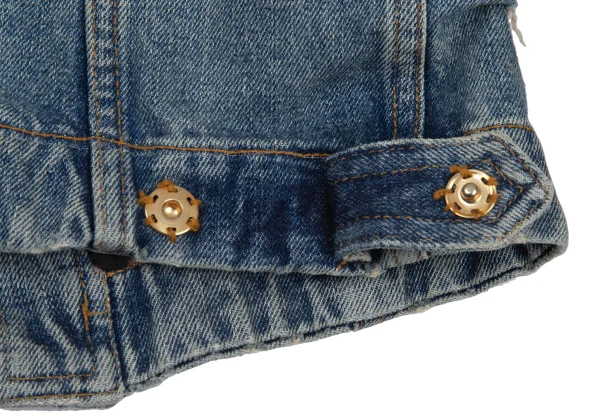 DOLCE&GABBANA Leopard Lined Buttonless Distressed Denim Jacket K-176384_017