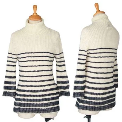 【SALE】ジャンポールゴルチエ ファムJean Paul GAULTIER FEMME ネットボーダータートルネックアルパカニット