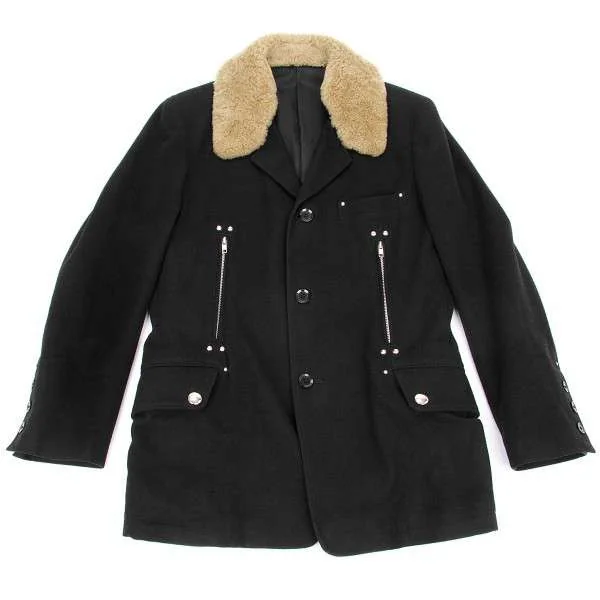 【SALE】ヨウジヤマモト プールオムYohji Yamamoto POUR HOMME ムートン襟レザー使いスタッズコート