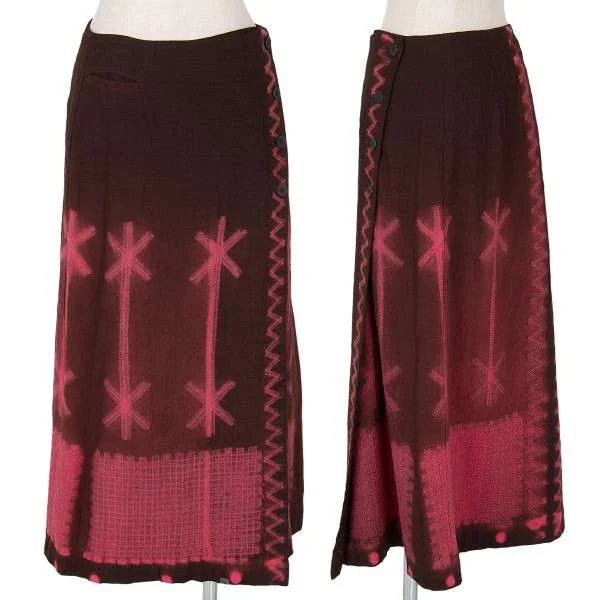 イッセイミヤケ　ハート ISSEY MIYAKE HaaT 柄製品染めフロントボタンロング巻きスカート