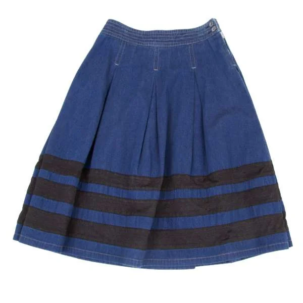 LEQUIPE YOSHIE INABA ツートンデニムプリーツスカート 黒 紺 SALE】レキップ ヨシエイナバL'EQUIPE yoshie inaba 裾ボーダー