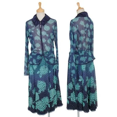 【SALE】ヒロコ ビスHIROKO BIS ドット花柄モチーフプリントスーツセット 青ターコイズ