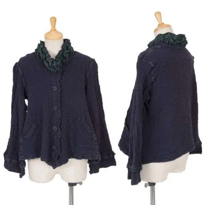 【SALE】イッセイミヤケISSEY MIYAKE me シワ加工チェックフリルジャケット 紫グリーン