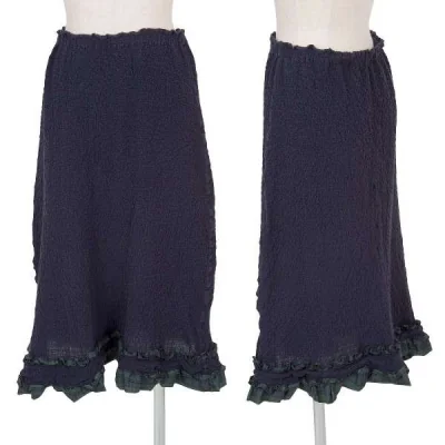 イッセイミヤケISSEY MIYAKE me シワ加工チェックフリルスカート 紫グリーン