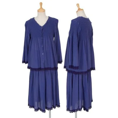 【SALE】イッセイミヤケISSEY MIYAKE me シワ加工裾レースセットアップスーツ 青紫