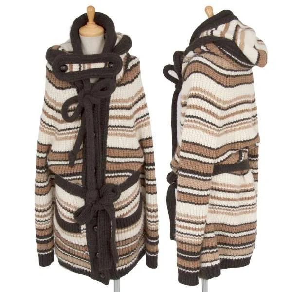 【SALE】バレンシアガBALENCIAGA スナップボタンフードボーダーニットコート