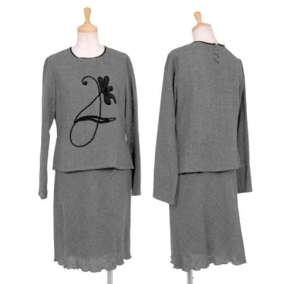 【SALE】ミスクロエmiss chloe 刺繍デザインウールニットセットアップ グレー