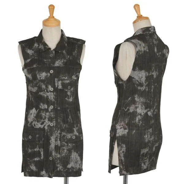 PLEATS PLEASE Marble pattern long length vest Grey 3 K-16983_001