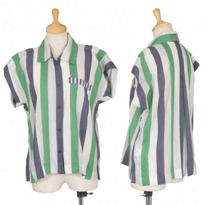 【SALE】イッセイミヤケISSEY MIYAKE me シースルーヘリンボーンボーダー半袖シャツ 白緑青