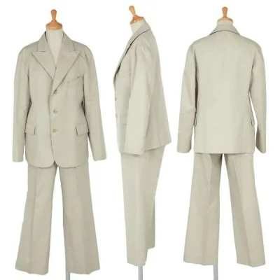 【SALE】ヨウジヤマモト ノアールYohji Yamamoto NOIR フェイクレザー使いコットンギャバセットアップスーツ ベージュ