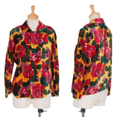 【SALE】コムデギャルソンCOMME des GARCONS 花柄プリントベロアシャツ 赤オレンジ緑