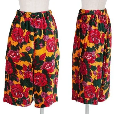 【SALE】コムデギャルソンCOMME des GARCONS 花柄プリントベロアペンギンパンツ 赤オレンジ緑