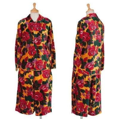 【SALE】コムデギャルソンCOMME des GARCONS 花柄プリントベロアセットアップスーツ 赤オレンジ緑