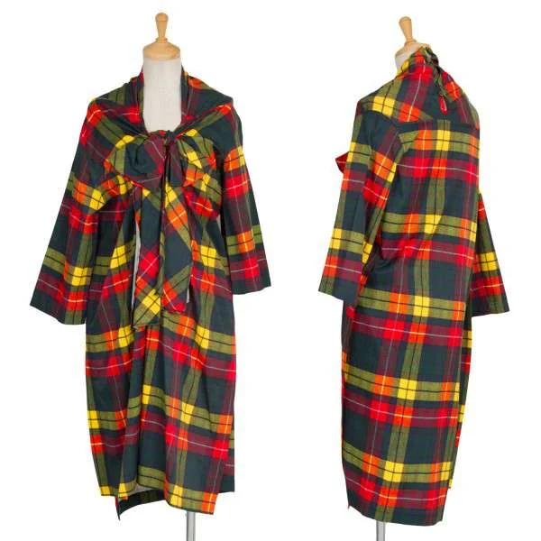 トリコ コムデギャルソン Tricot COMME des GARCONS タータンチェック転写リボンデザインワンピース
