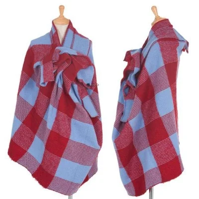 【SALE】新品！ヨウジヤマモト ファムYohji Yamamoto FEMME 市松柄変形デザインウールナイロンニットポンチョ