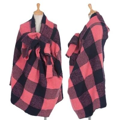 【SALE】新品！ヨウジヤマモト ファムYohji Yamamoto FEMME 市松柄変形デザインウールナイロンニットポンチョ
