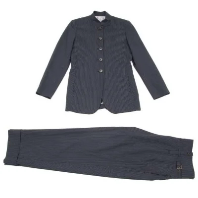【SALE】ジャンポールゴルチエ クラシックJean Paul GAULTIER CLASSIQUE ストライプウールデザインセットアップスーツ 紺ベージュ