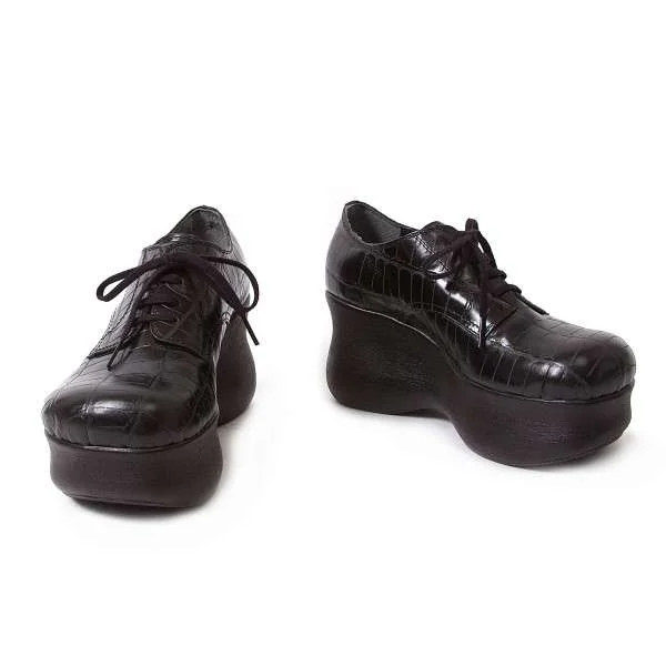 コムデギャルソンCOMME des GARCONS クロコ型押し厚底レザーシューズ