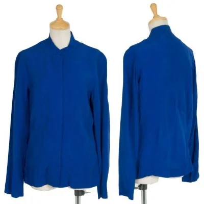 Iwish 円形パッチレーヨンシャツ 青