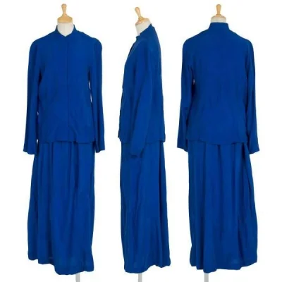 Iwish 円形パッチレーヨ セットアップスーツ 青