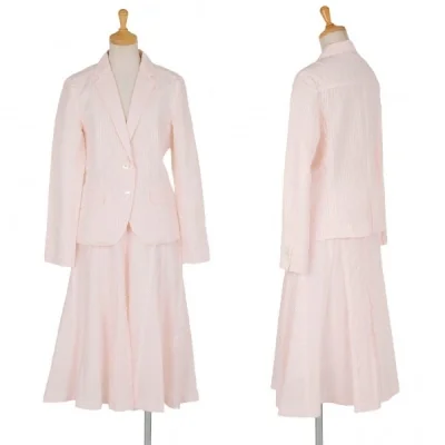 【SALE】ヨシエイナバyoshie inaba ストライプシアサッカーセットアップスーツ ピンクオフ