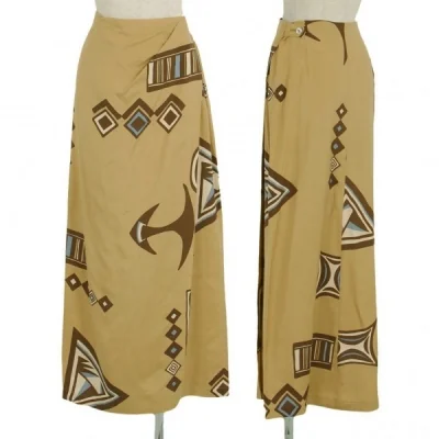 【600SALE】レキップ ヨシエイナバL'EQUIPE yoshie inaba シルク柄デザインラップロングスカート 【返品不可】 ベージュ茶他