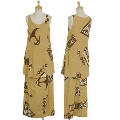 【SALE】レキップ ヨシエイナバL'EQUIPE yoshie inaba シルク柄デザインセットアップ ベージュ茶他