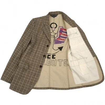 【SALE】新品！コムデギャルソン オムプリュスCOMME des GARCONS HOMME PLUS 裏プリントチェックコットンテーラードジャケット