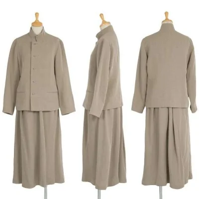 【最終値下げ】ヨーガンレールJURGEN LEHL コットンリネンボーダーチャイナセットアップスーツ ベージュ