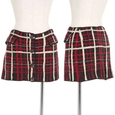 【最終値下げ】ジャンポールゴルチエ ファムJean Paul GAULTIER FEMME デザインチェックウールスカート 黒赤白