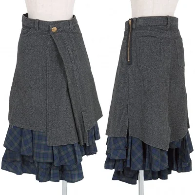 トリココムデギャルソンtricot COMME des GARCONS 裾チェックドッキング変形スカート