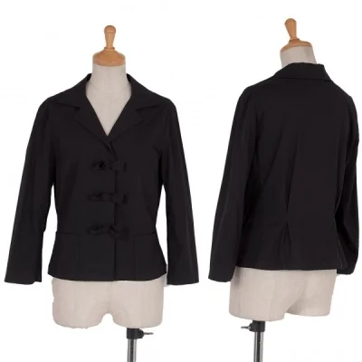 【600SALE】アニエスベーagnes b. リボンボタンストレッチコットンブラウス 【返品不可】 黒