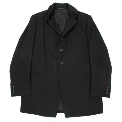 ヨウジヤマモトプールオム yohji yamamoto pour homme 2重衿ウールギャバロングジャケット 黒
