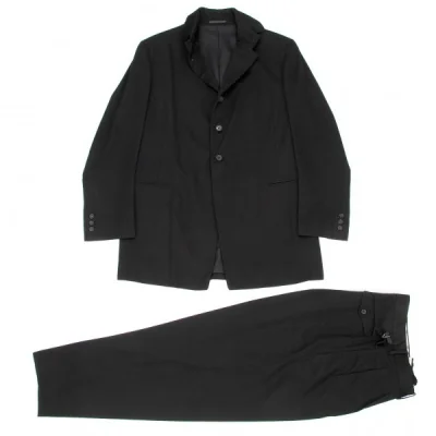 ヨウジヤマモトプールオム yohji yamamoto pour homme 2重衿ウールギャバロングジャケットセットアップスーツ 黒