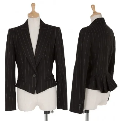 マックスマーラMaxMara ピークドラペルストライプ1Bウールジャケット 黒