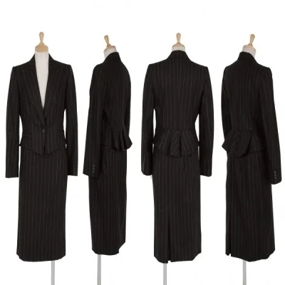 マックスマーラMaxMara ピークドラペルストライプセットアップウールスーツ 黒