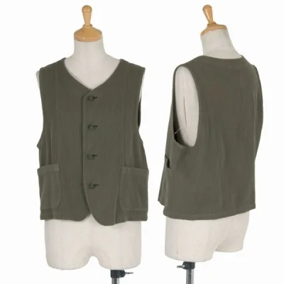 【SALE】プランテーションPlantation 製品染めコットンプリーツベスト カーキ