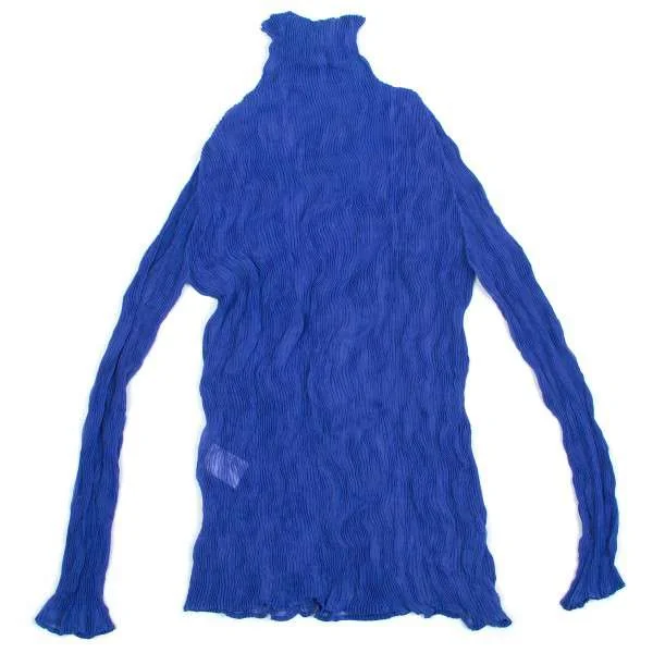 イッセイミヤケISSEY MIYAKE波プリーツハイネックカットソー 青M (K-24407)