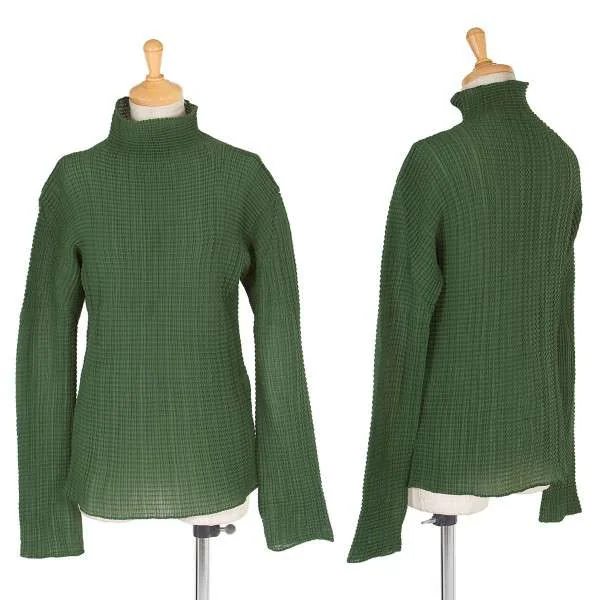 イッセイミヤケISSEY MIYAKE プリーツハイネックカットソー モス