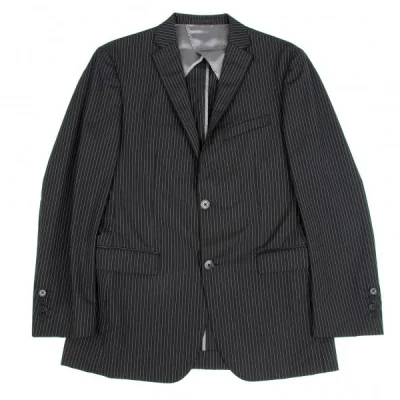 バーバリーブラックレーベルBURBERRY BLACK LABEL ストライプSuper100'sウールジャケット 黒