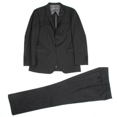 バーバリーブラックレーベルBURBERRY BLACK LABEL ストライプSuper100'sウールセットアップスーツ 黒