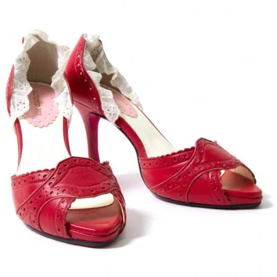 【600SALE】ミークチュールme couture レース付きレザーハイヒールシューズ 【返品不可】