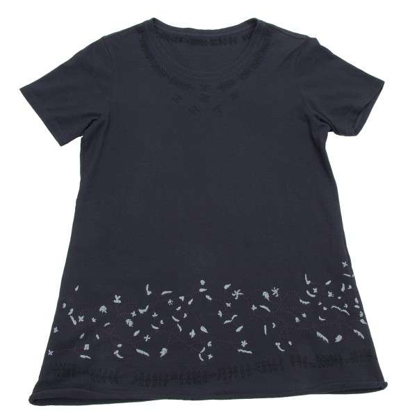 イッセイミヤケハートISSEY MIYAKE HaaT 刺繍デザインTシャツ 紺
