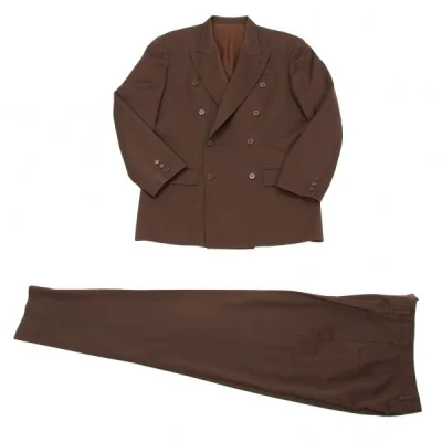 ジャンポールゴルチエオムJean Paul GAULTIER HOMME ウールピークドラペルダブルセットアップスーツ 茶