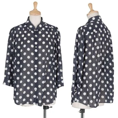 【SALE】レキップ ヨシエイナバL'EQUIPE yoshie inaba キュプラコットンシースルードットシャツ 紺白