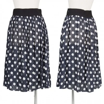 【SALE】レキップ ヨシエイナバL'EQUIPE yoshie inaba キュプラコットンシースルードットギャザースカート 紺白