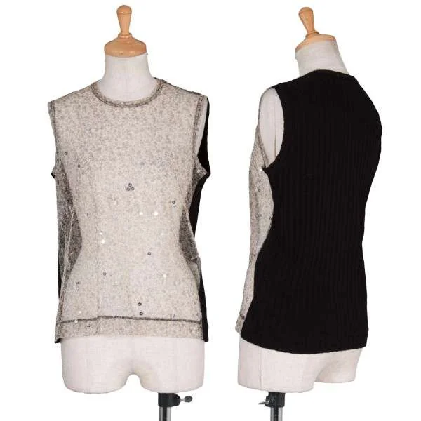 【SALE】トリコ コムデギャルソンtricot COMME des GARCONS ネットスパンコール刺繍リブニット切り替えタンクトップ